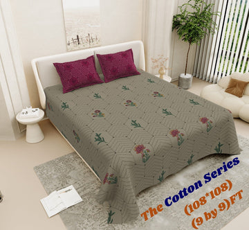 Cotton designer king size bedsheet with 2 pillow cover