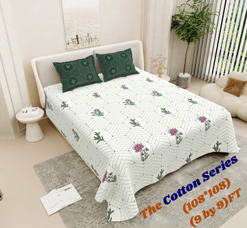 Cotton designer king size bedsheet with 2 pillow cover