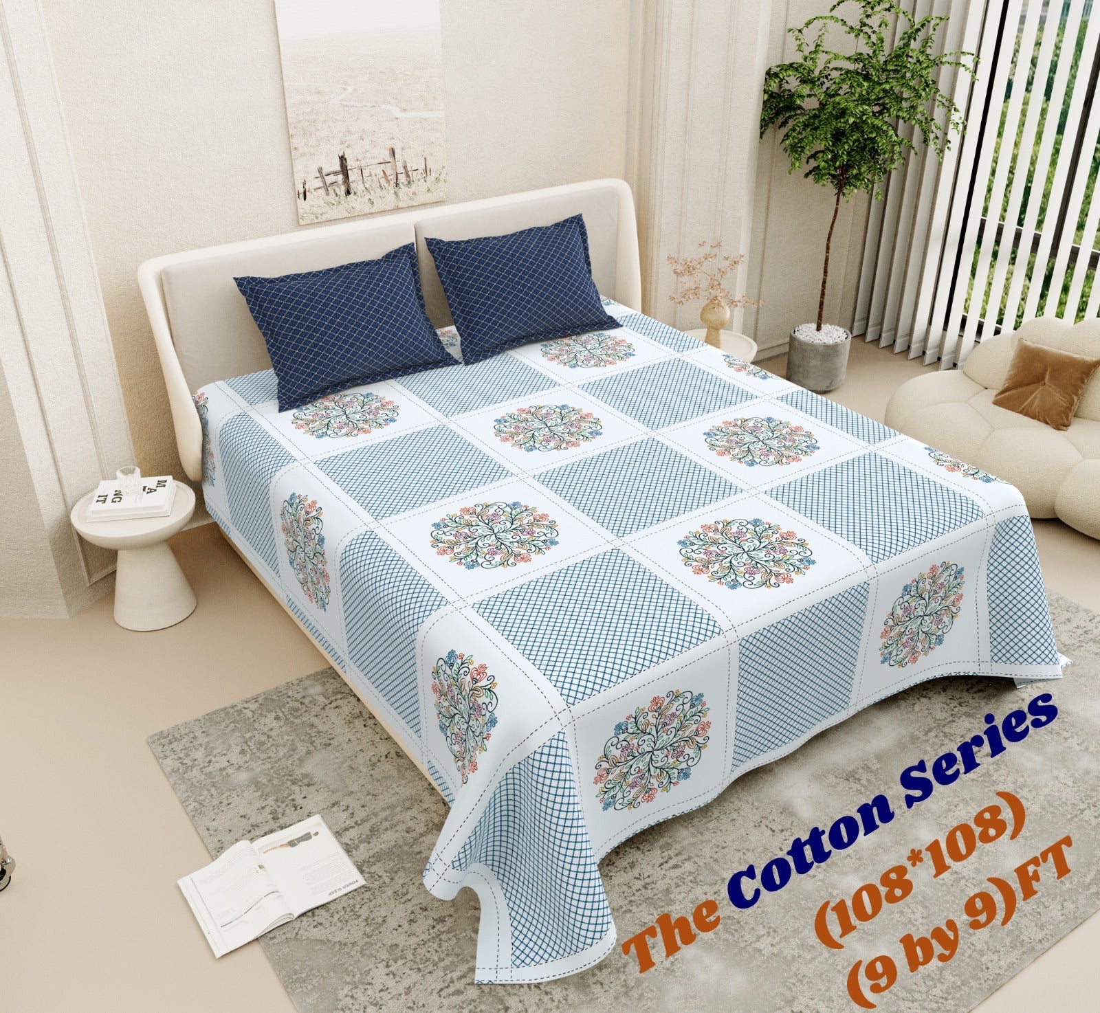 Cotton designer king size bedsheet with 2 pillow cover