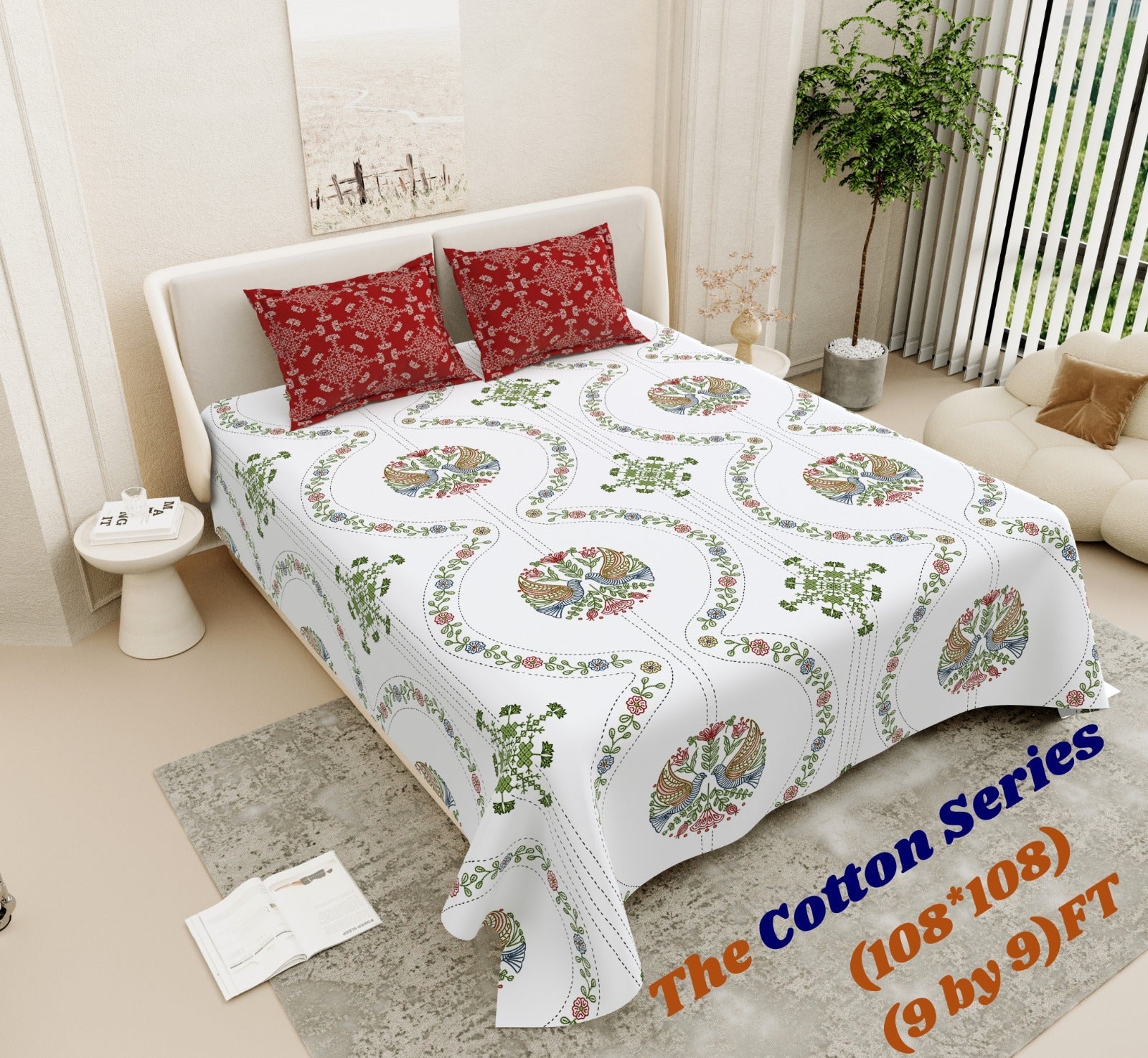 Cotton designer king size bedsheet with 2 pillow cover