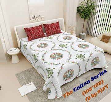 Cotton designer king size bedsheet with 2 pillow cover