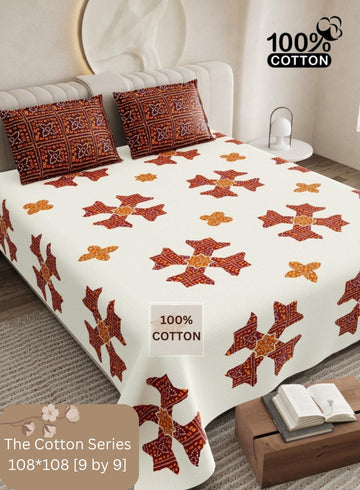 Cotton designer king size bedsheet with 2 pillow cover
