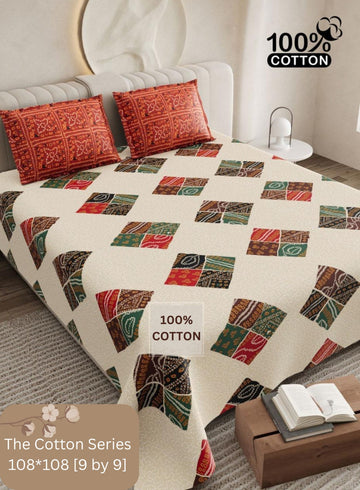 Cotton designer king size bedsheet with 2 pillow cover