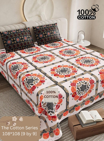 Cotton designer king size bedsheet with 2 pillow cover