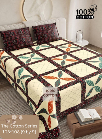 Cotton designer king size bedsheet with 2 pillow cover
