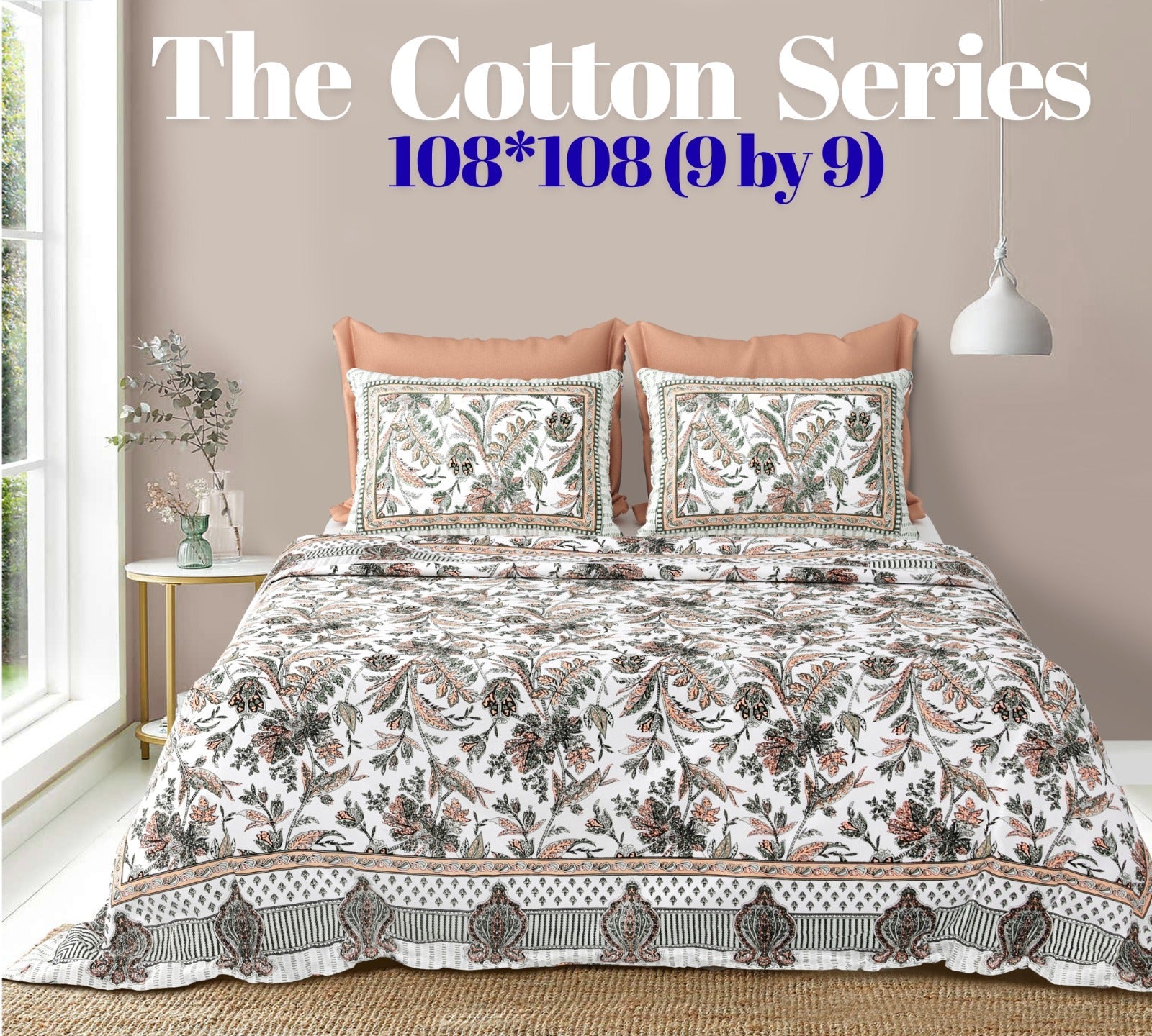 Cotton designer king size bedsheet with 2 pillow cover