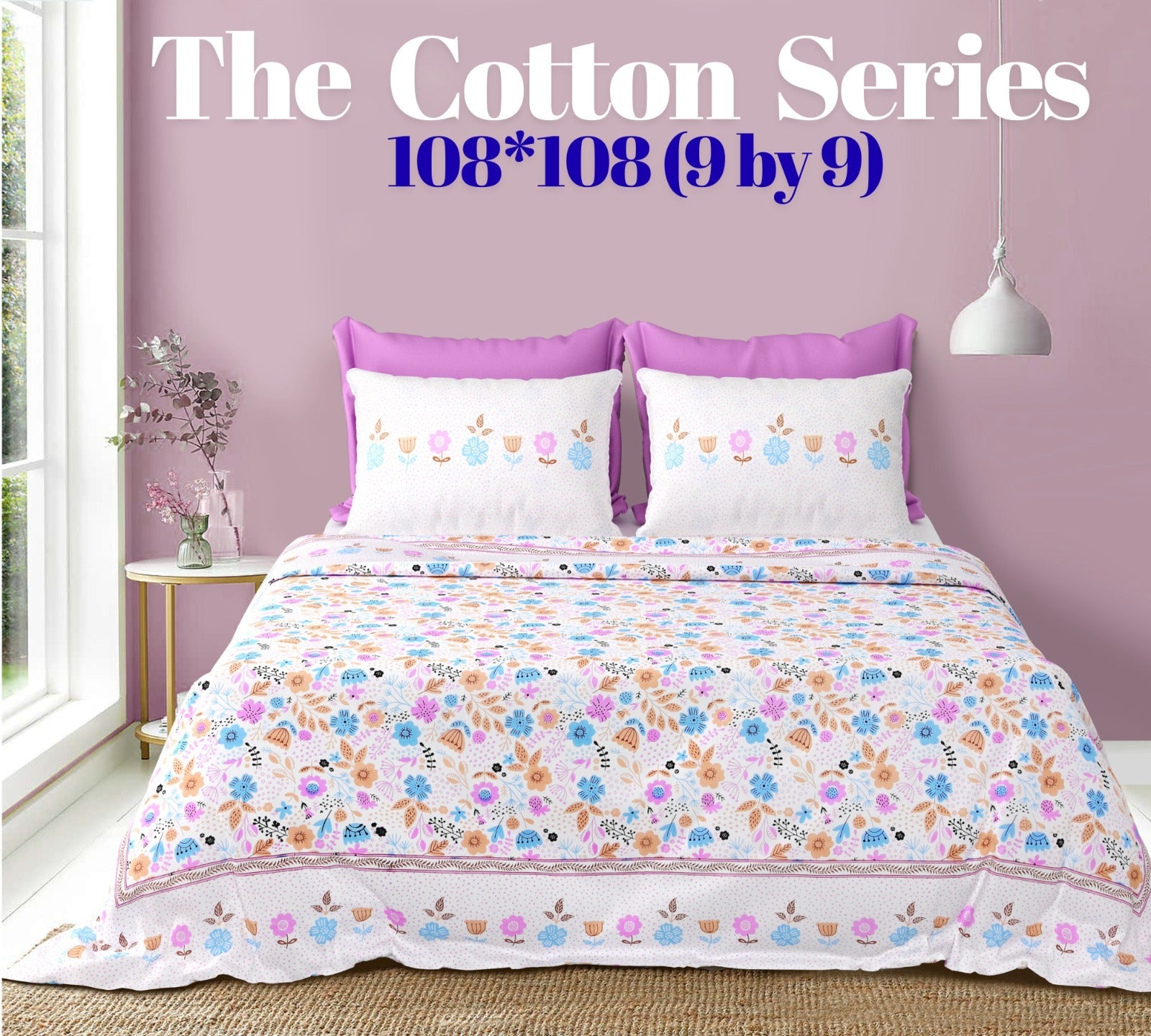 Cotton designer king size bedsheet with 2 pillow cover