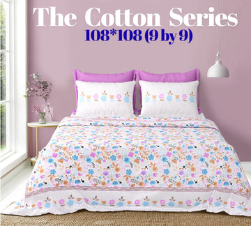 Cotton designer king size bedsheet with 2 pillow cover