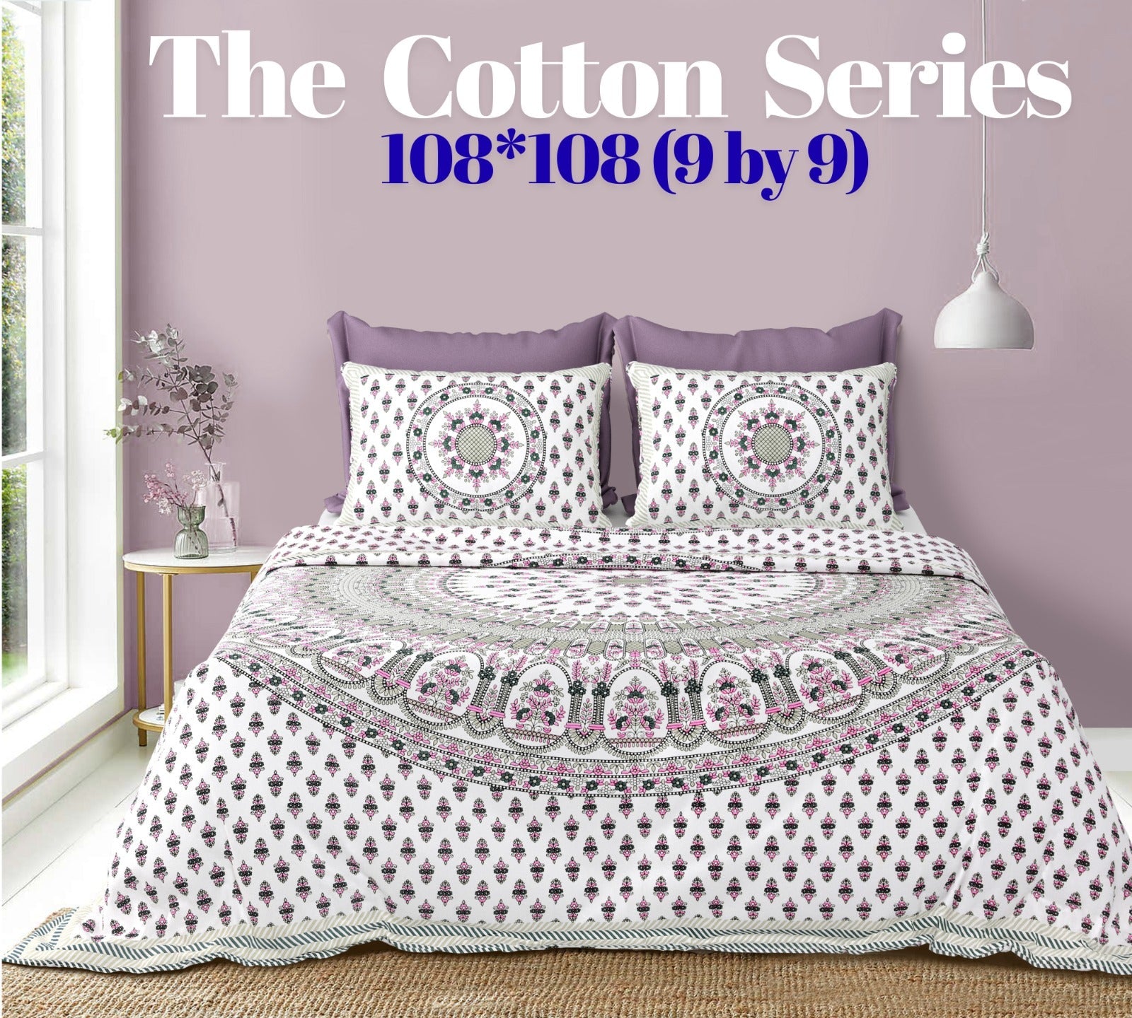 Cotton designer king size bedsheet with 2 pillow cover