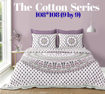 Cotton designer king size bedsheet with 2 pillow cover