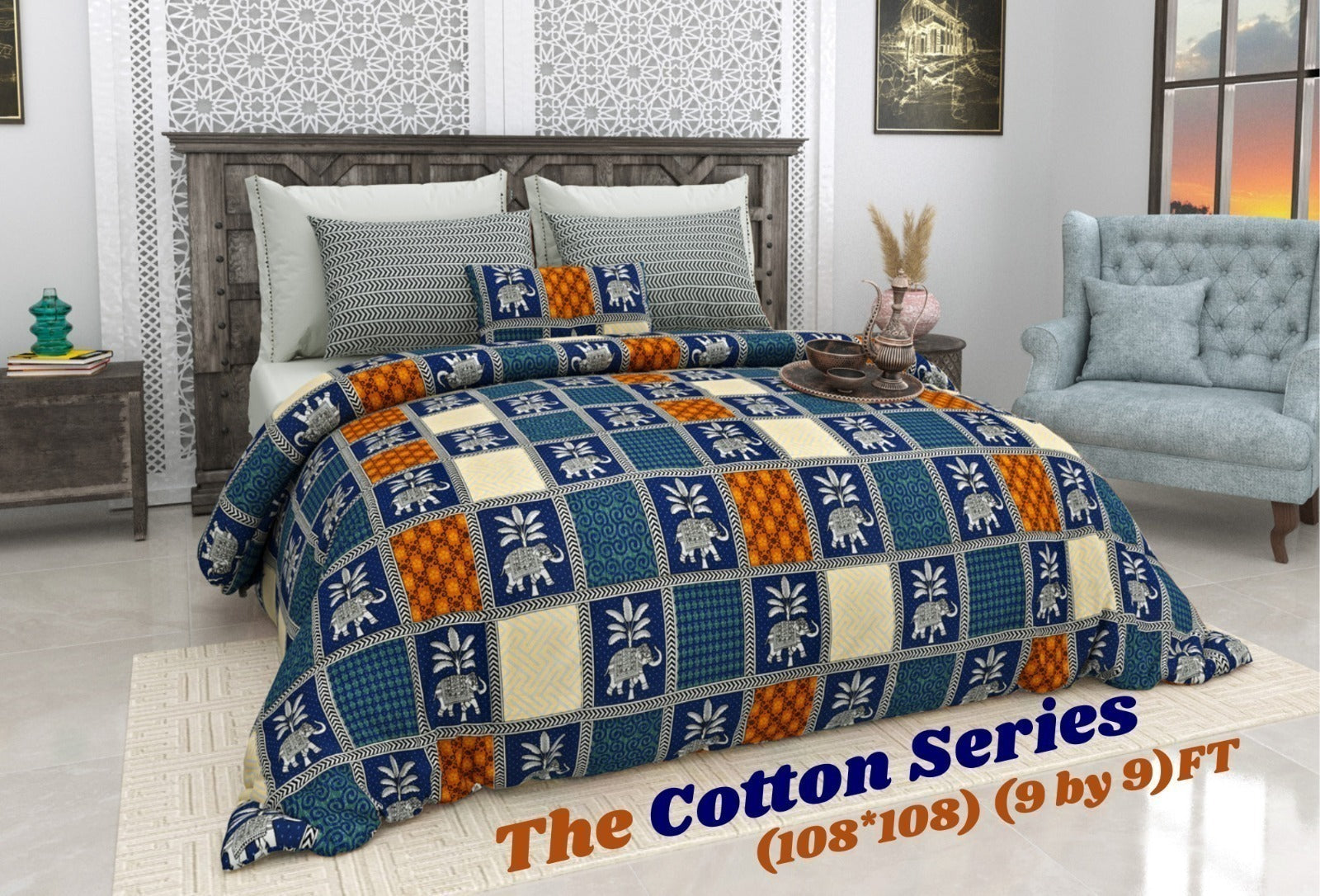 Cotton designer king size bedsheet with 2 pillow cover