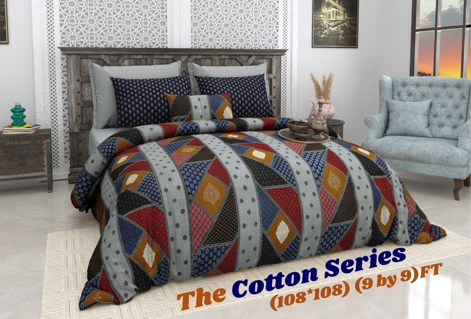 Cotton designer king size bedsheet with 2 pillow cover