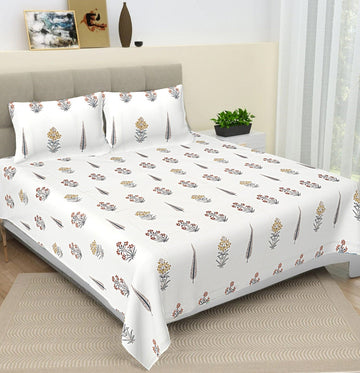 100% Pure cotton hand block primium quality bedsheet with 2 pillow cover