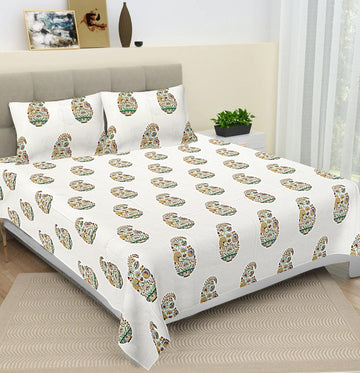 100% Pure cotton hand block primium quality bedsheet with 2 pillow cover