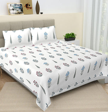 100% Pure cotton hand block primium quality bedsheet with 2 pillow cover