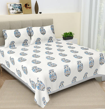 100% Pure cotton hand block primium quality bedsheet with 2 pillow cover
