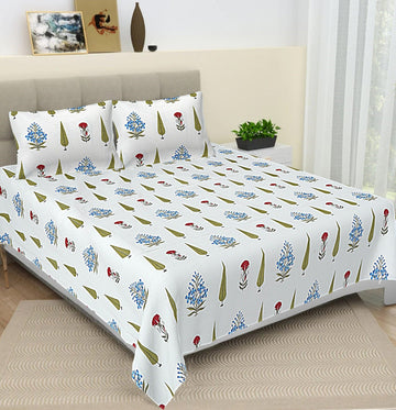 100% Pure cotton hand block primium quality bedsheet with 2 pillow cover