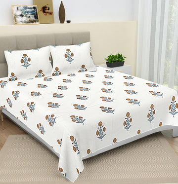 100% Pure cotton hand block primium quality bedsheet with 2 pillow cover
