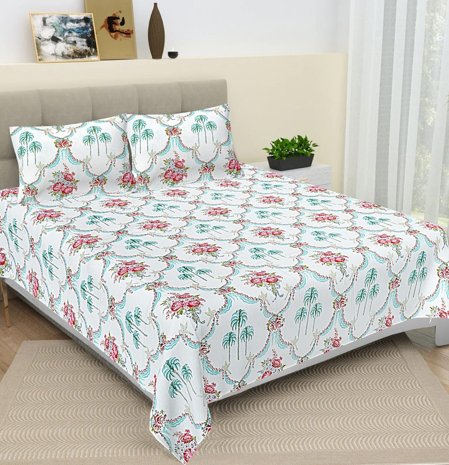 100% Pure cotton hand block primium quality bedsheet with 2 pillow cover