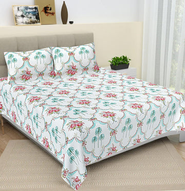 100% Pure cotton hand block primium quality bedsheet with 2 pillow cover