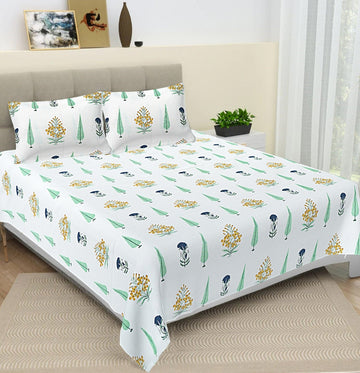 100% Pure cotton hand block primium quality bedsheet with 2 pillow cover