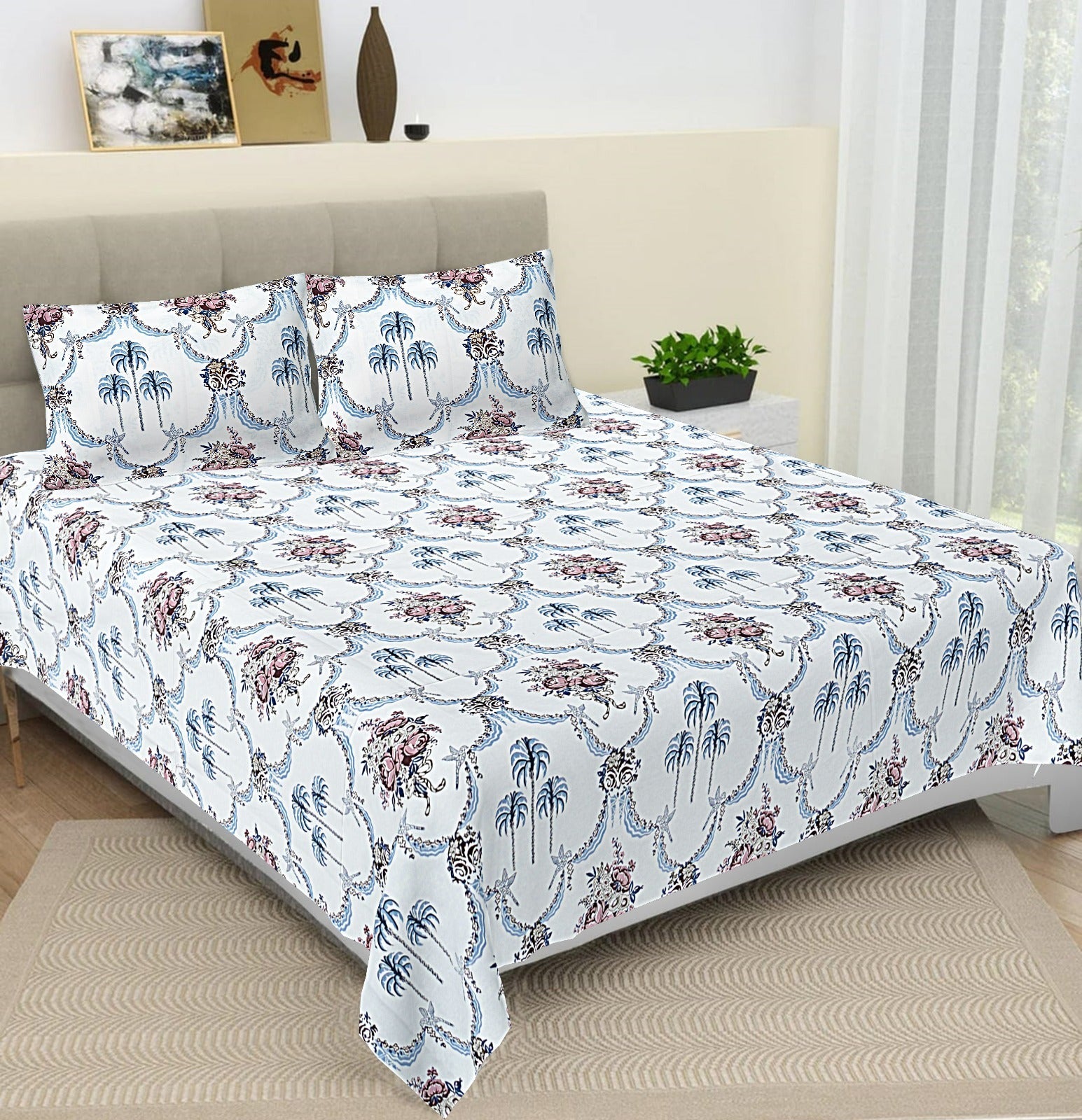 100% Pure cotton hand block primium quality bedsheet with 2 pillow cover