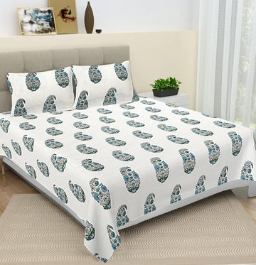 100% Pure cotton hand block primium quality bedsheet with 2 pillow cover