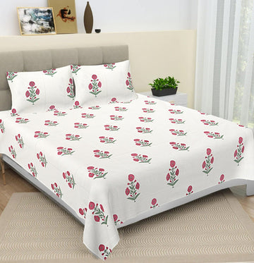 100% Pure cotton hand block primium quality bedsheet with 2 pillow cover