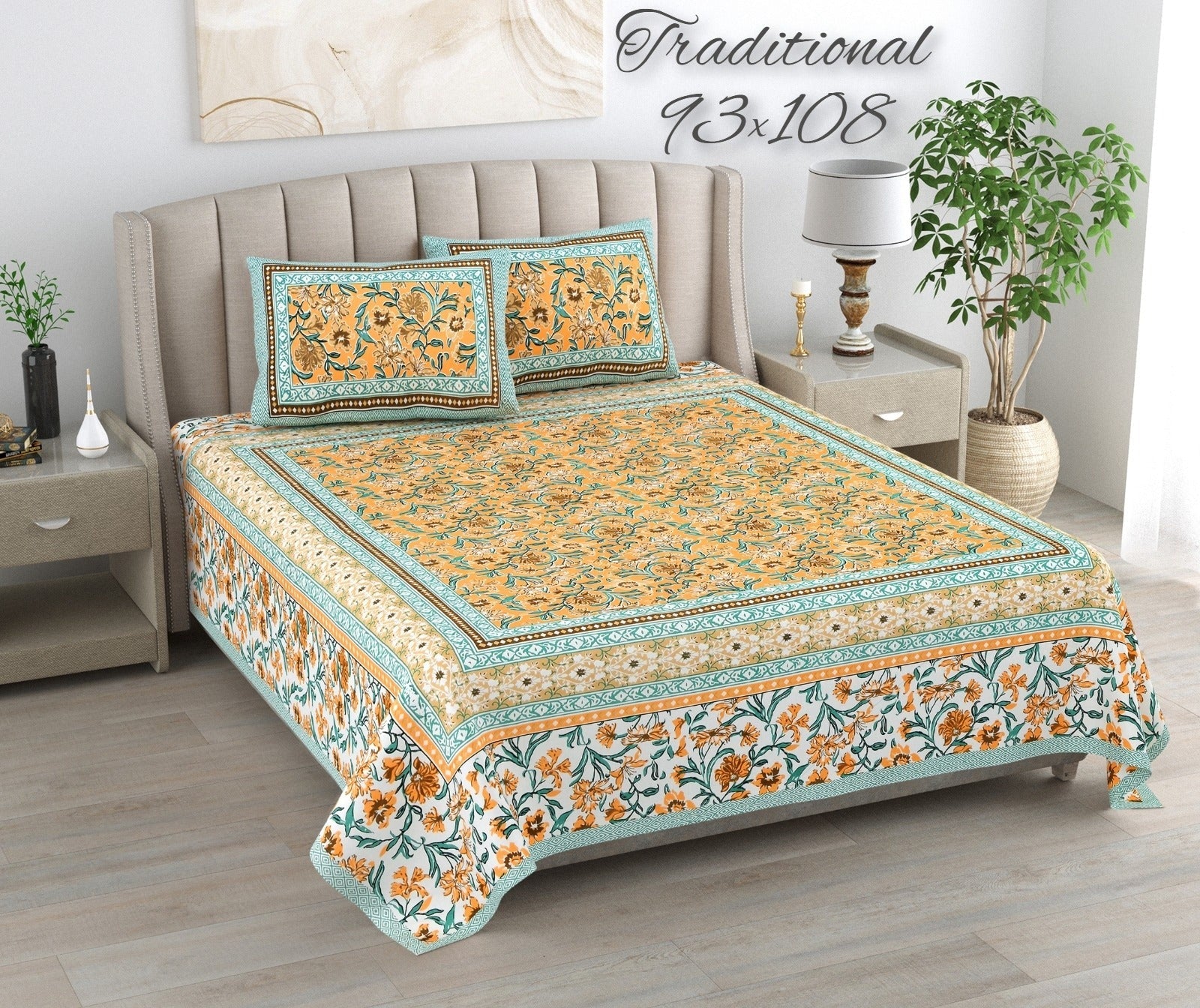 100%pure cotton traditional design bedsheet with 2 pillow cover
