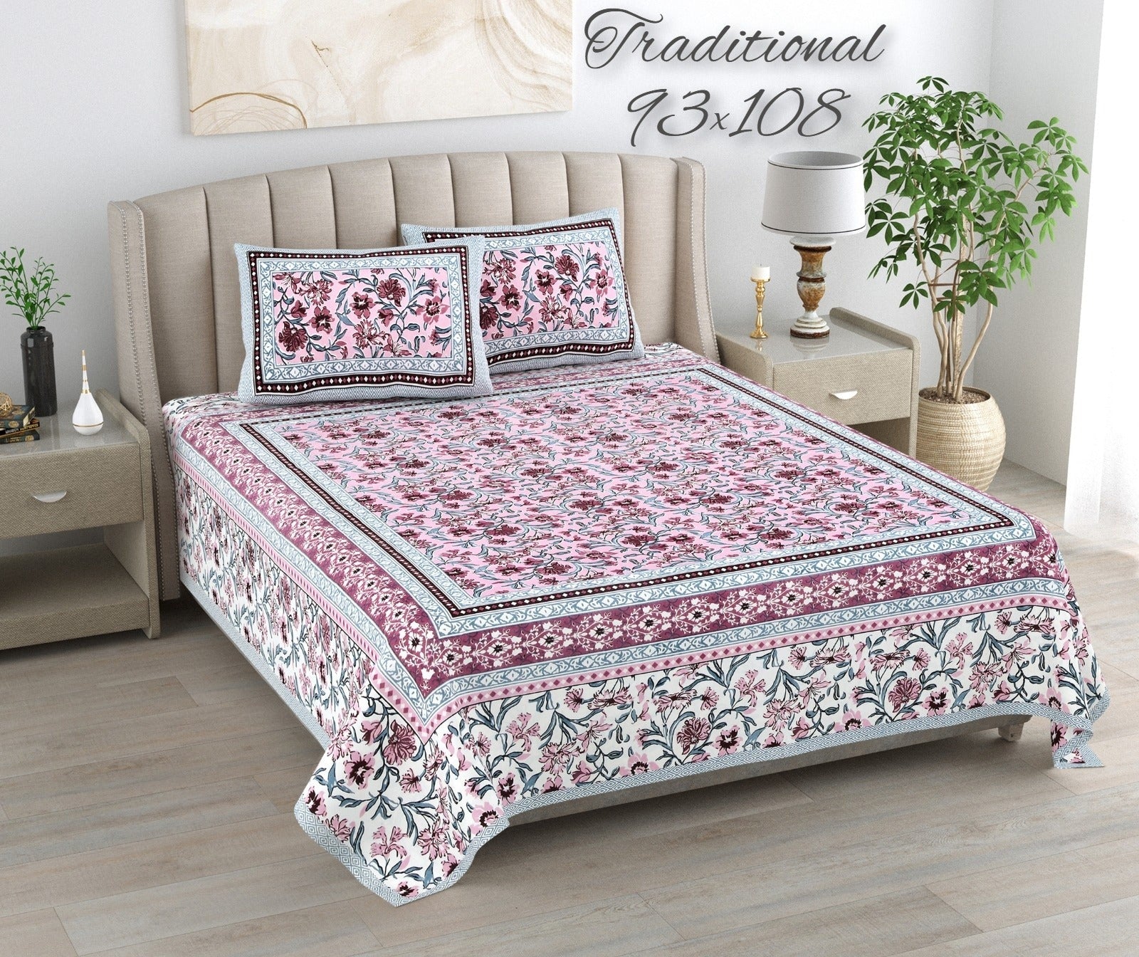 100%pure cotton traditional design bedsheet with 2 pillow cover