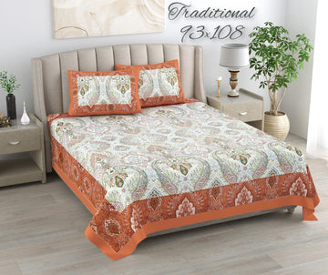100%pure cotton traditional design bedsheet with 2 pillow cover