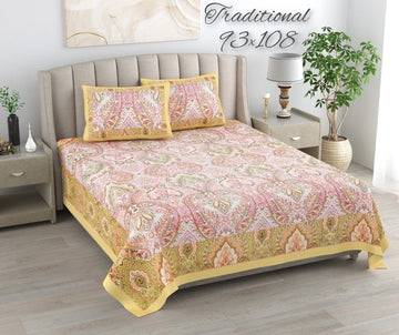 100%pure cotton traditional design bedsheet with 2 pillow cover