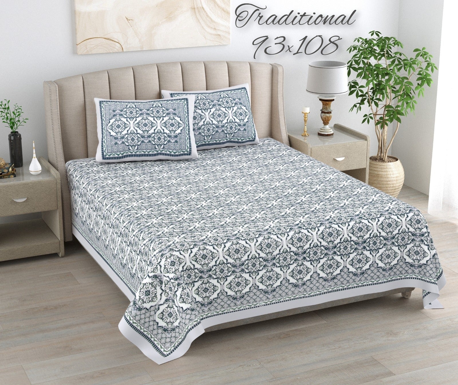 100%pure cotton traditional design bedsheet with 2 pillow cover