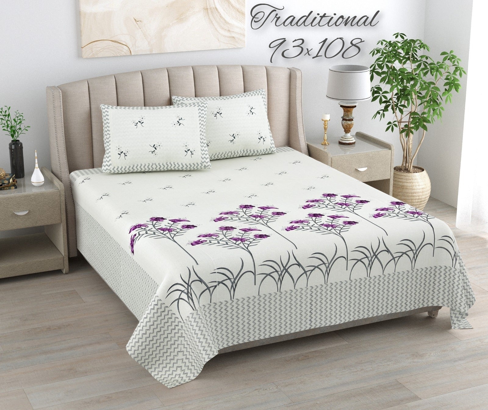 100%pure cotton traditional design bedsheet with 2 pillow cover