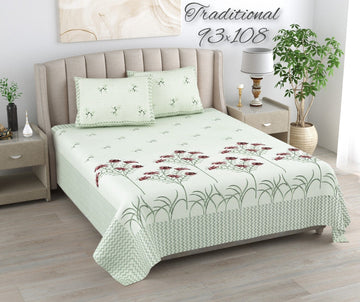 100%pure cotton traditional design bedsheet with 2 pillow cover