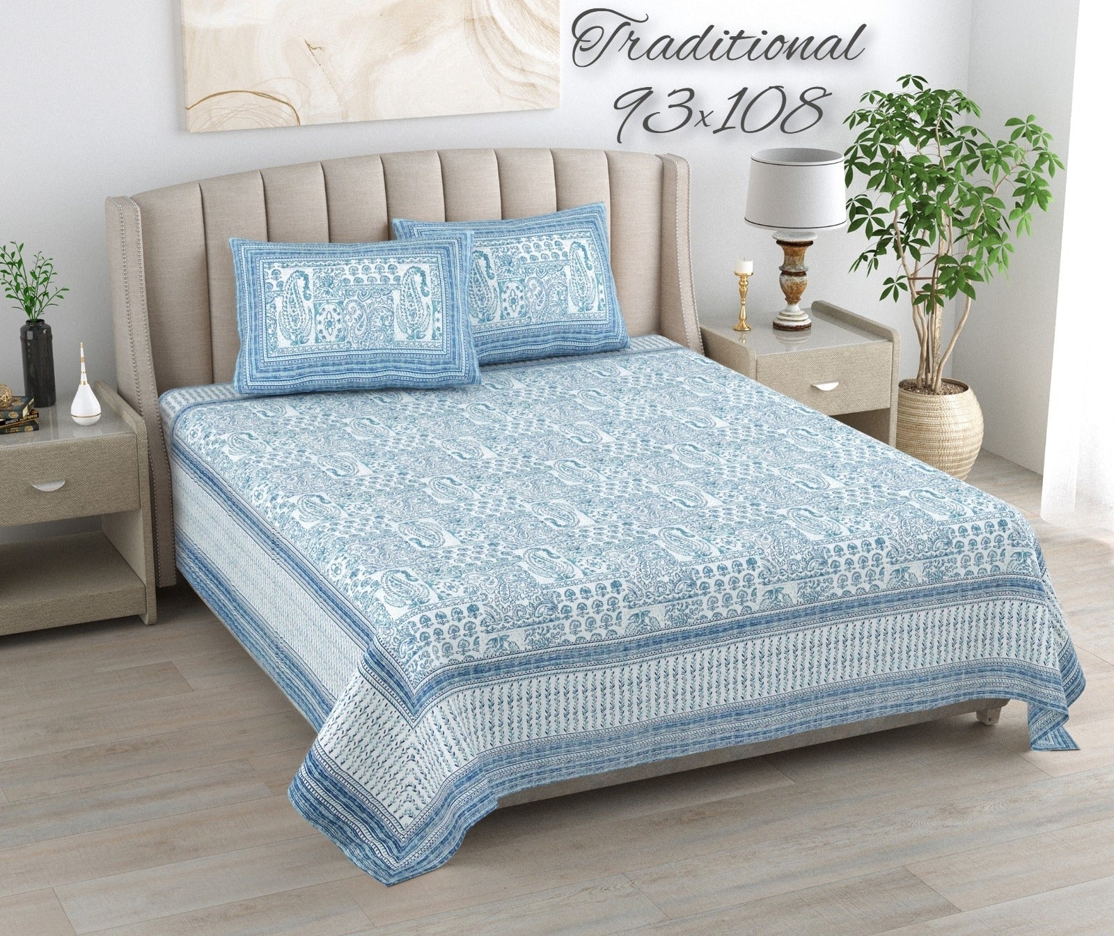 100%pure cotton traditional design bedsheet with 2 pillow cover