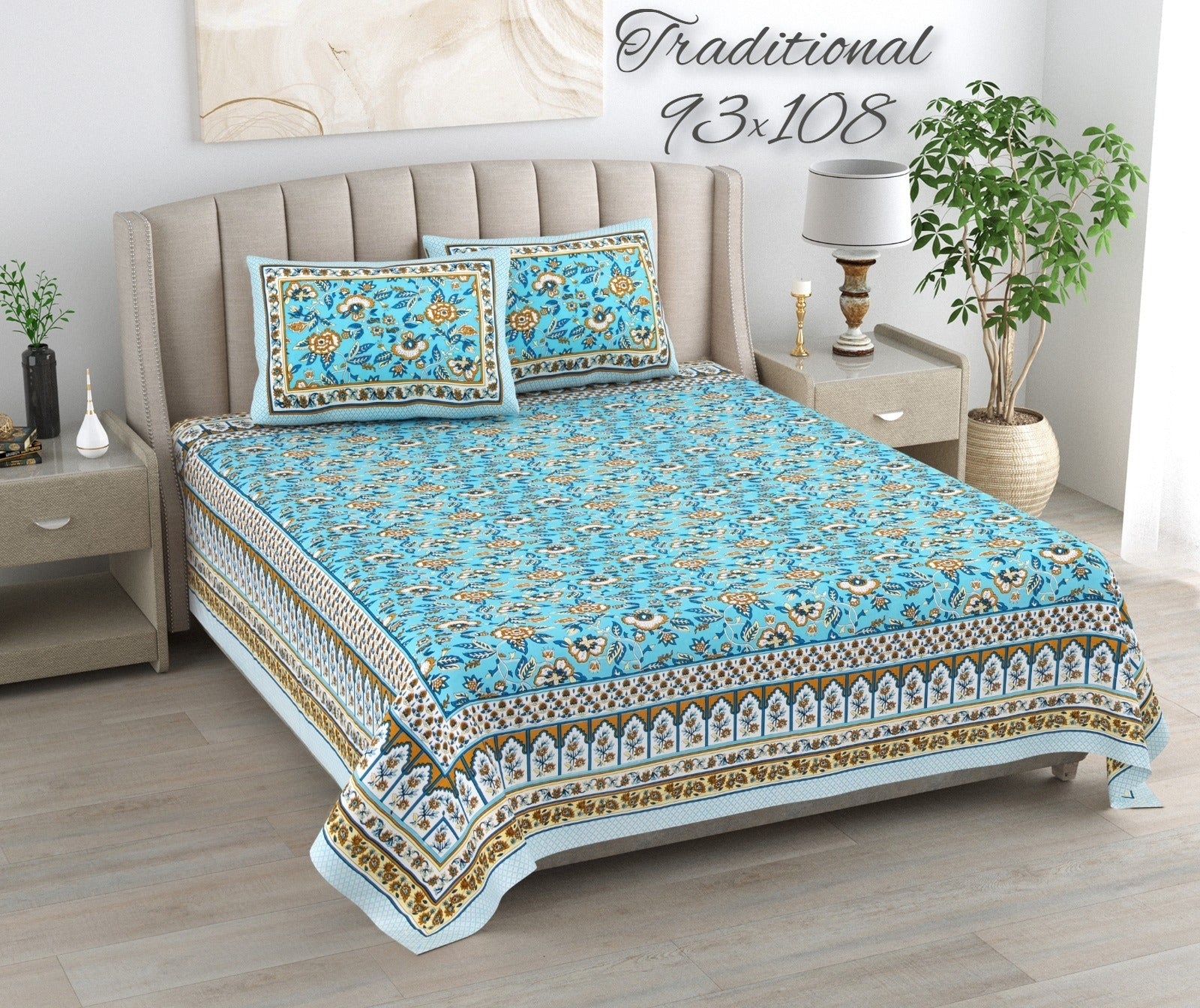 100%pure cotton traditional design bedsheet with 2 pillow cover
