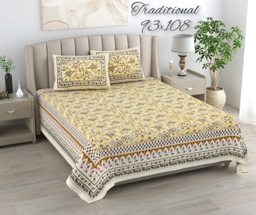 100%pure cotton traditional design bedsheet with 2 pillow cover
