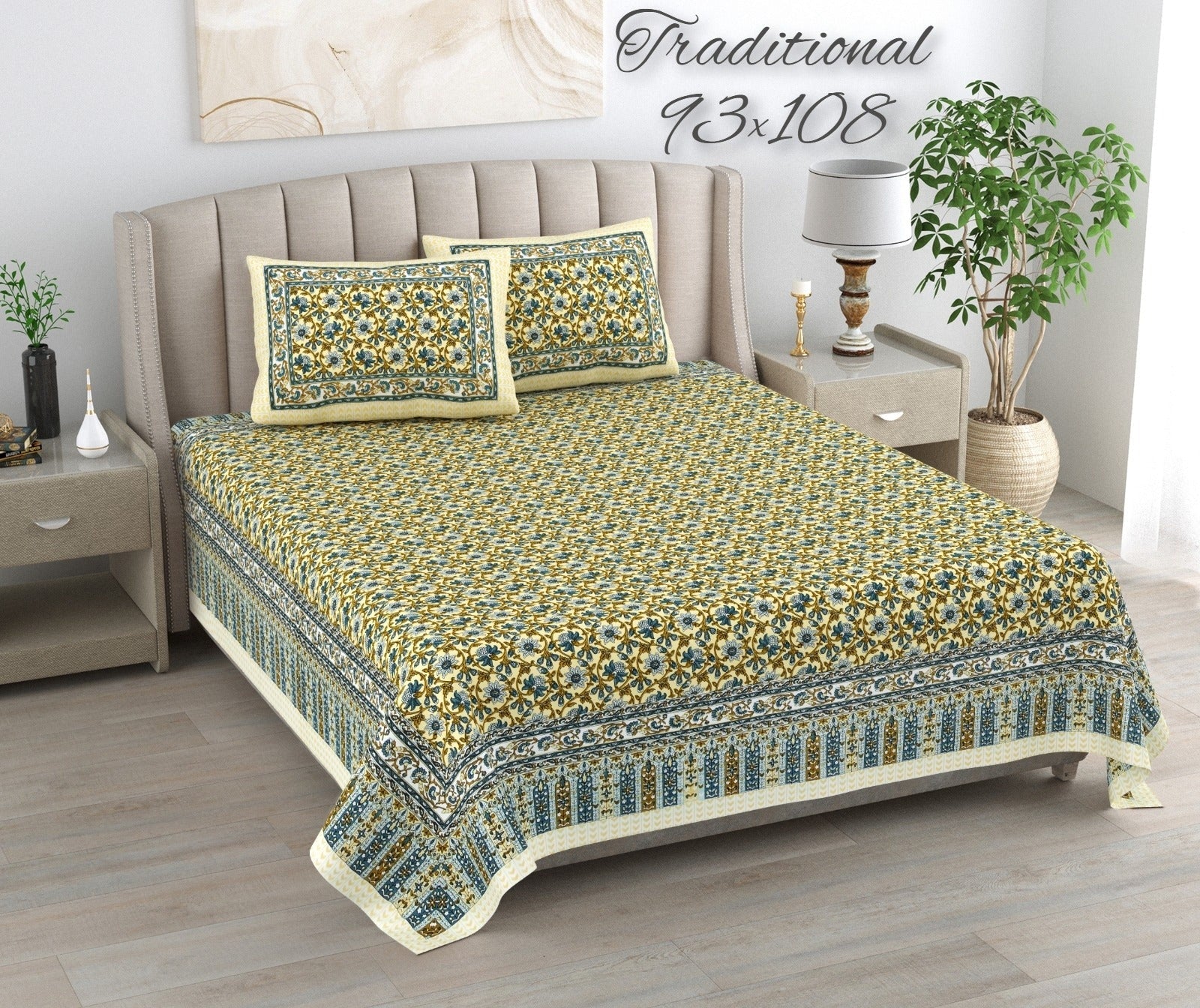 100%pure cotton traditional design bedsheet with 2 pillow cover