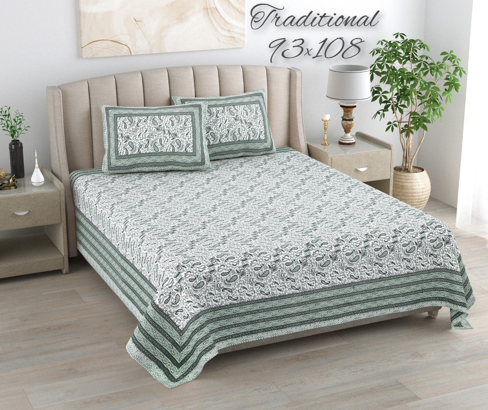100%pure cotton traditional design bedsheet with 2 pillow cover