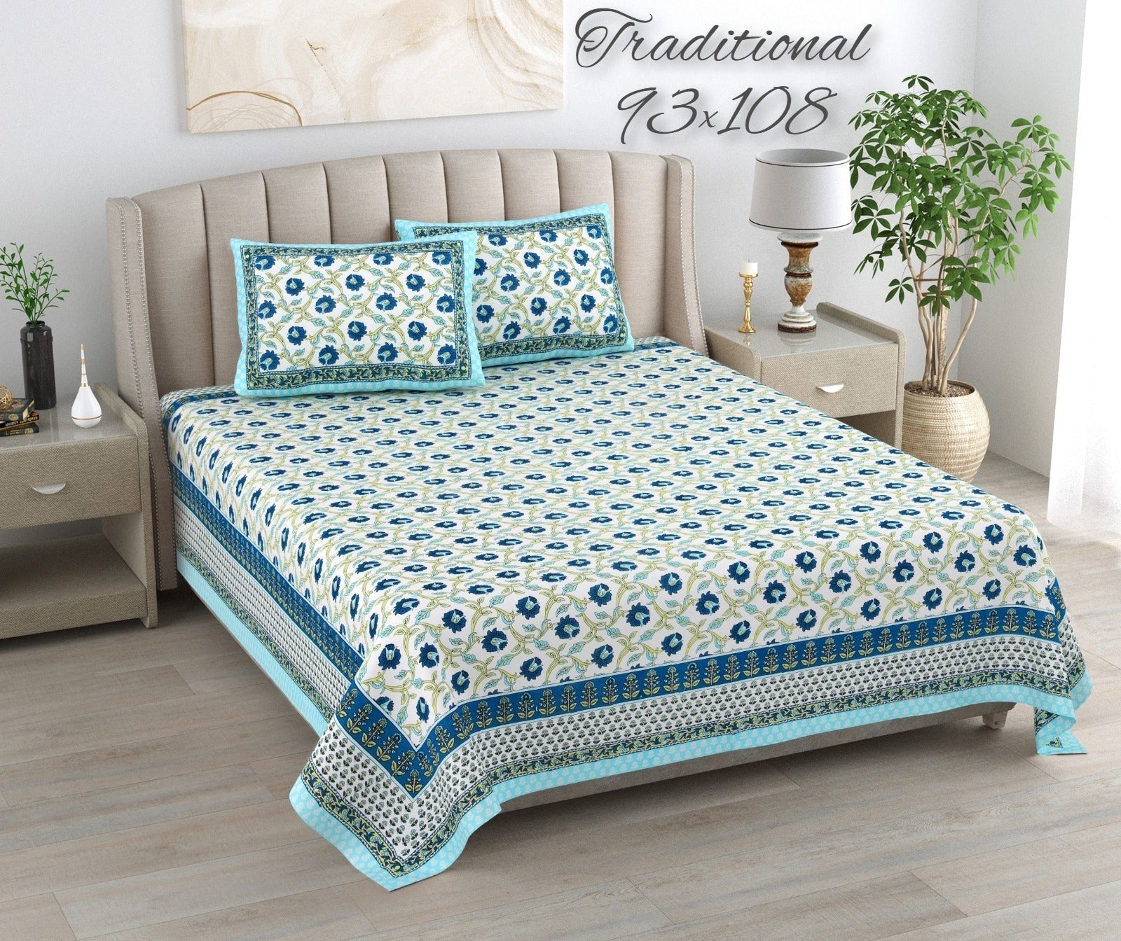 100%pure cotton traditional design bedsheet with 2 pillow cover