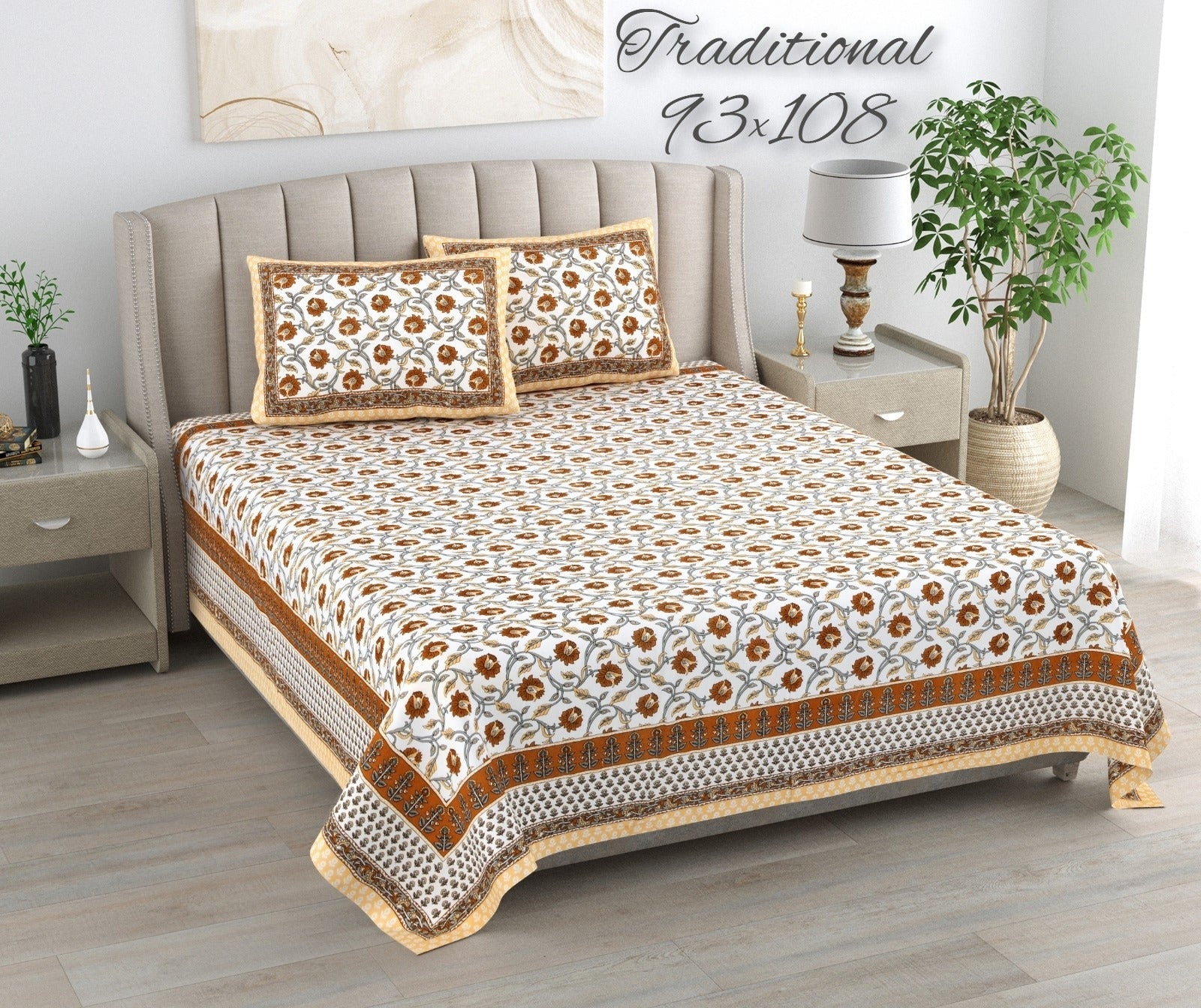 100%pure cotton traditional design bedsheet with 2 pillow cover