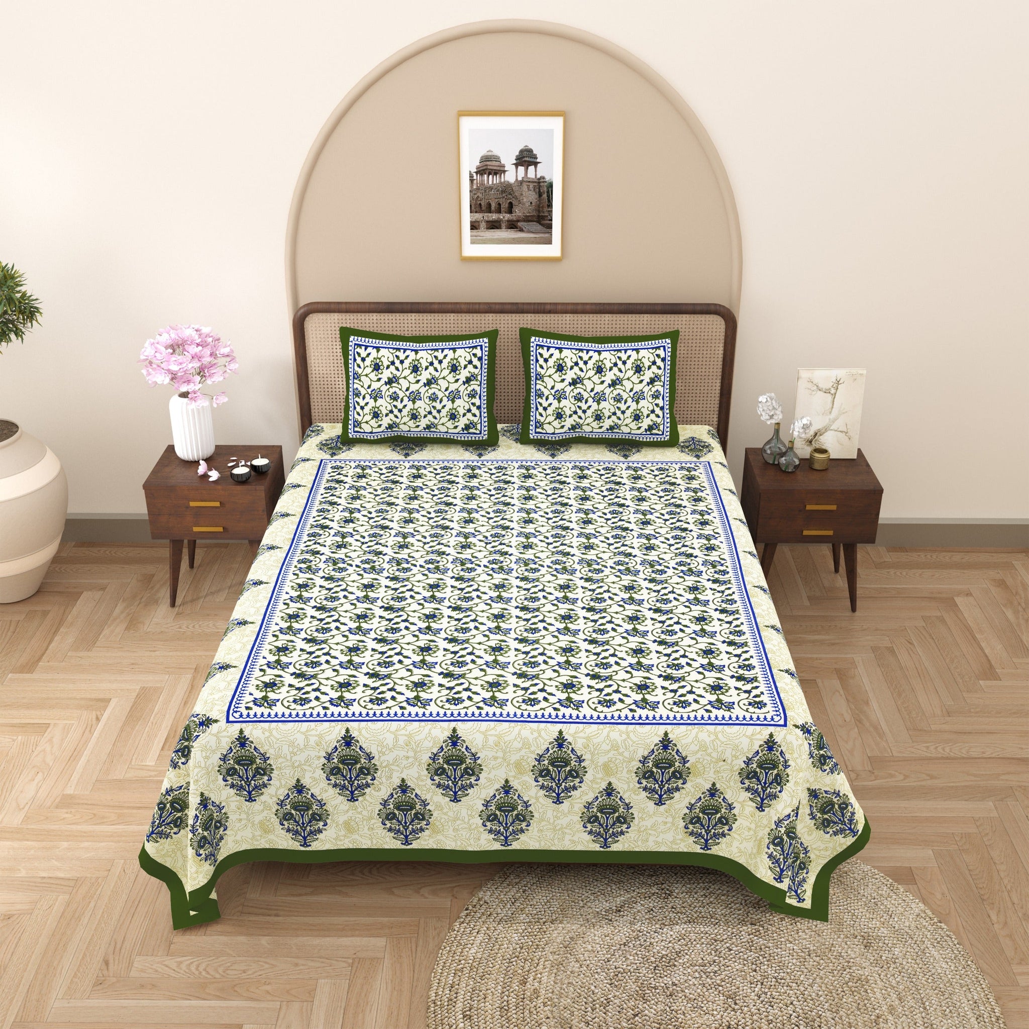 100%pure cotton traditional design bedsheet with 2 pillow cover