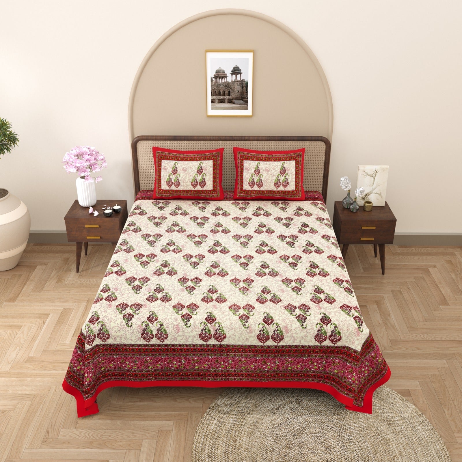 100%pure cotton traditional design bedsheet with 2 pillow cover