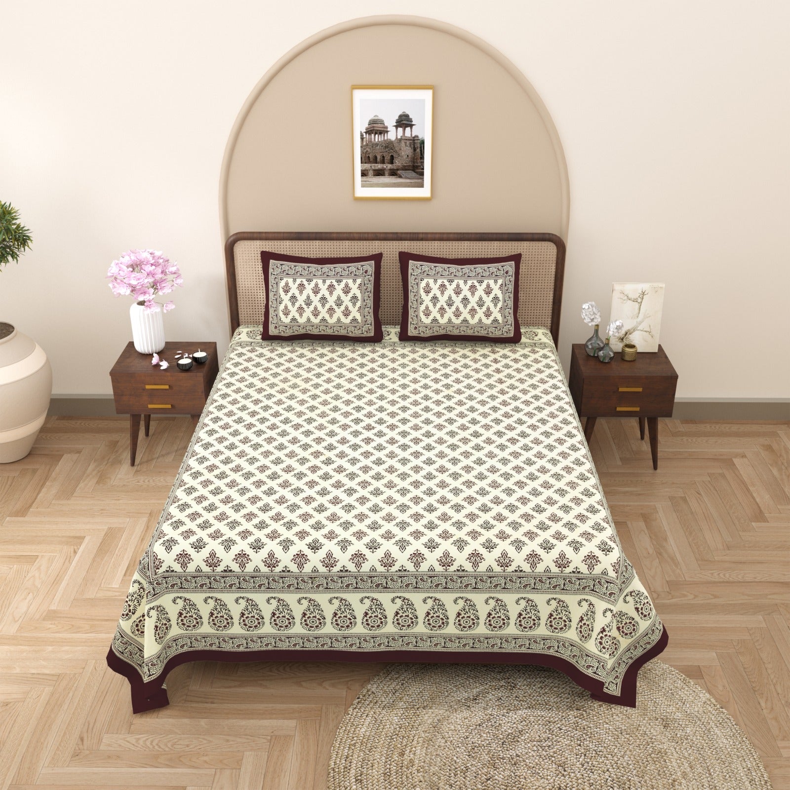 100%pure cotton traditional design bedsheet with 2 pillow cover