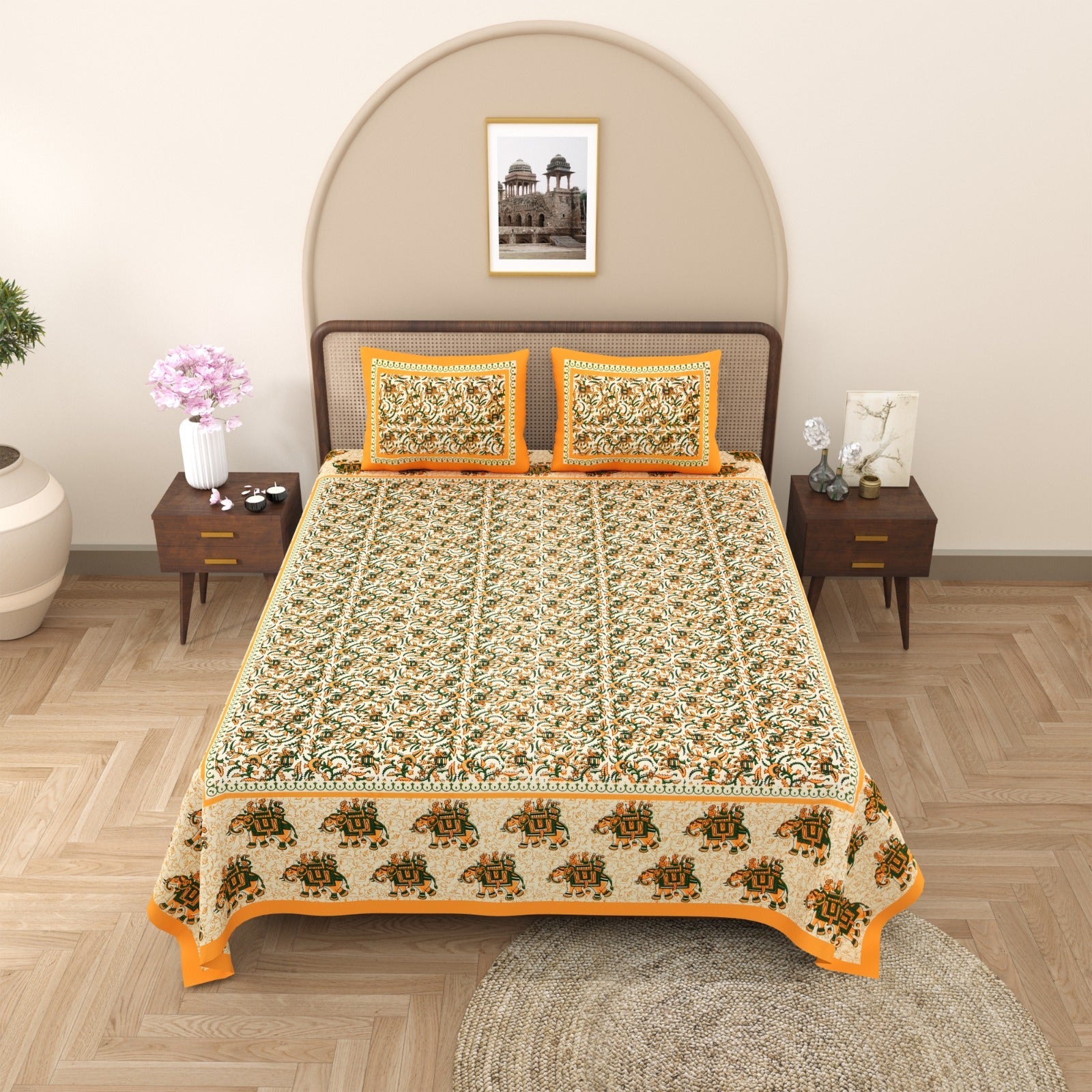 100%pure cotton traditional design bedsheet with 2 pillow cover