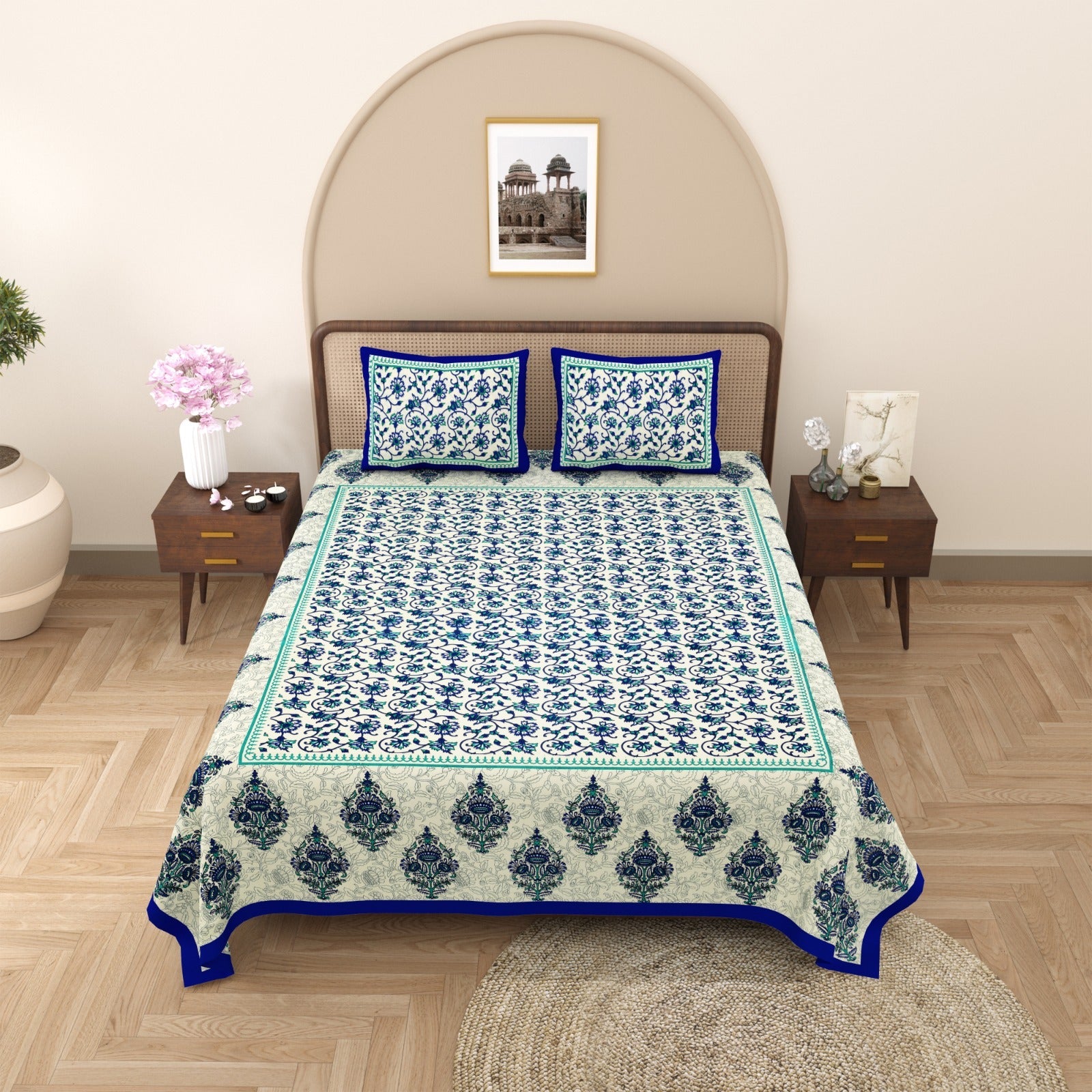 100%pure cotton traditional design bedsheet with 2 pillow cover