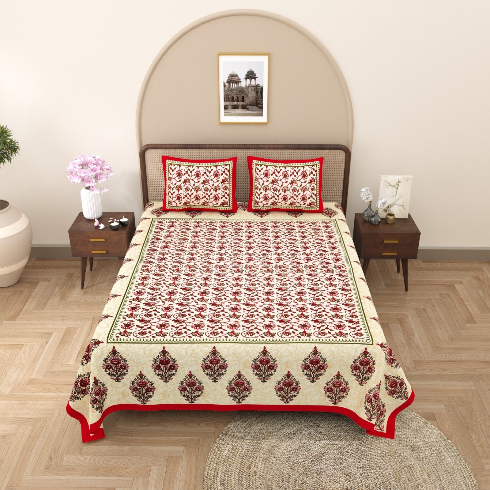 100%pure cotton traditional design bedsheet with 2 pillow cover