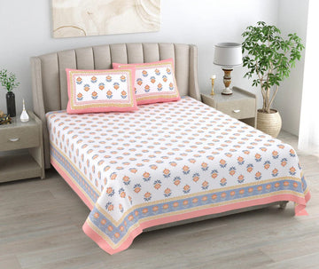 100%pure cotton traditional design bedsheet with 2 pillow cover