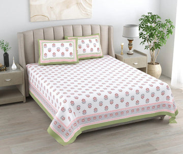 100%pure cotton traditional design bedsheet with 2 pillow cover